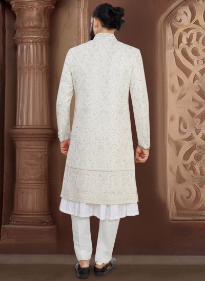
                            Embroidered Viscose Sherwani in Off White Colour