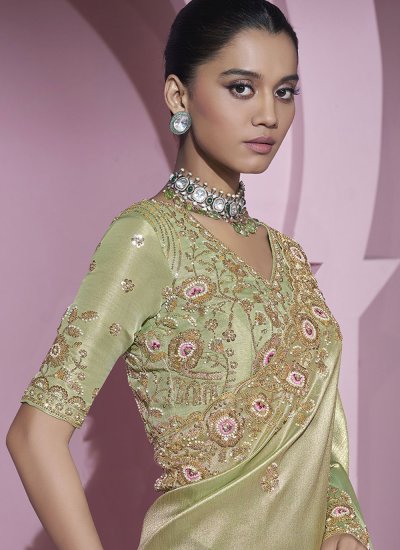 
                            Energetic Beads Green Viscose Saree