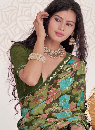 
                            Energetic Georgette Multi Colour Printed Contemporary Saree