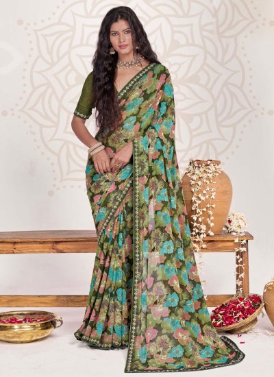 Energetic Georgette Multi Colour Printed Contemporary Saree