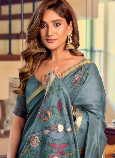 
                            Engrossing Aqua Blue Cotton Classic Saree