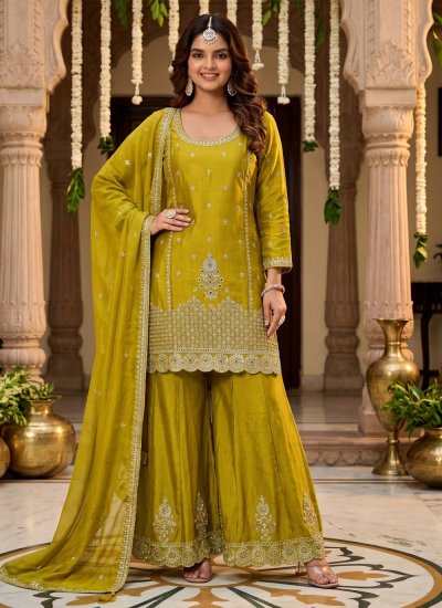 Engrossing Green Engagement Readymade Salwar Kameez