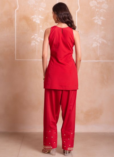 
                            Engrossing Red Faux Crepe Readymade Salwar Kameez