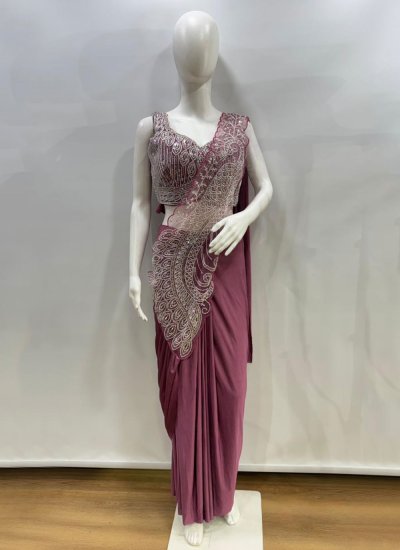 
                            Enthralling Embroidered Mauve  Imported Classic Saree