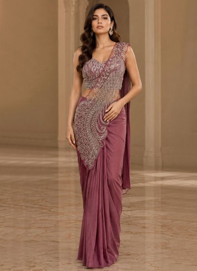 Enthralling Embroidered Mauve  Imported Classic Saree