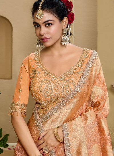 
                            Enthralling Orange Embroidered Contemporary Saree