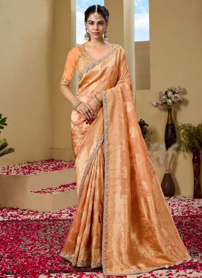 Enthralling Orange Embroidered Contemporary Saree