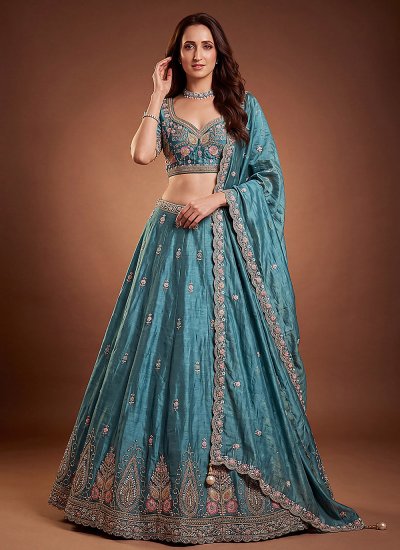 Enthralling Viscose Beads Blue A Line Lehenga Choli
