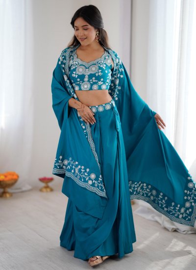 Epitome Sequins Faux Crepe Aqua Blue Salwar Kameez
