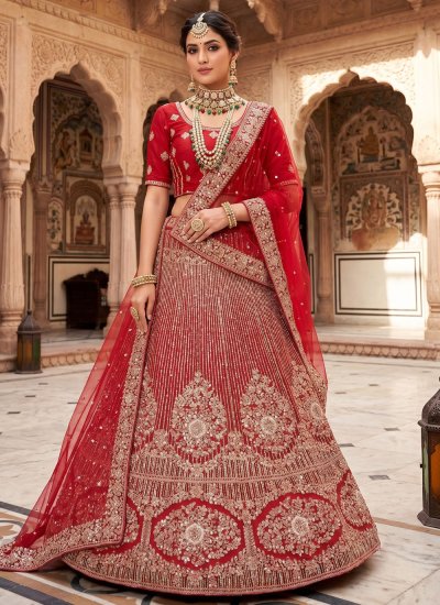 Especial Velvet Maroon Embroidered Trendy Lehenga Choli