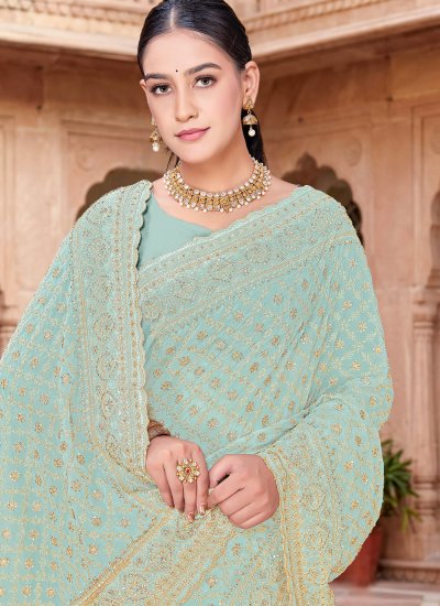 
                            Exceptional Georgette Embroidered Sea Green Classic Saree