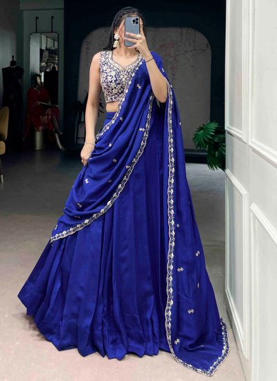 Exciting Plain Navy Blue Lehenga Choli
