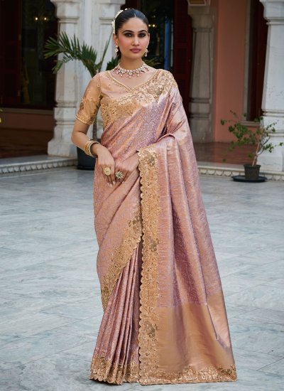 Extraordinary Kanjivaram Silk Purple Sequins Saree