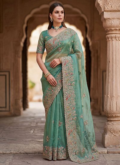 Extraordinary Sea Green Dori Work Silk Trendy Saree