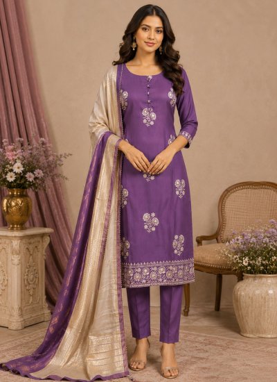 Exuberant Silk Purple Salwar Kameez