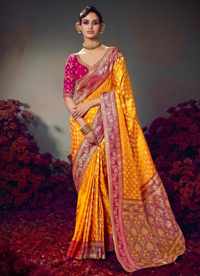Eye-Catchy Fancy Fabric Yellow Contemporary Saree