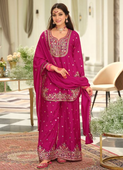 Eye-Catchy Rani Chinon Palazzo Salwar Kameez