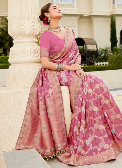 
                            Fab Mirror Pink Viscose Trendy Saree