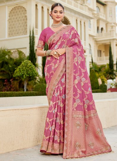 Fab Mirror Pink Viscose Trendy Saree