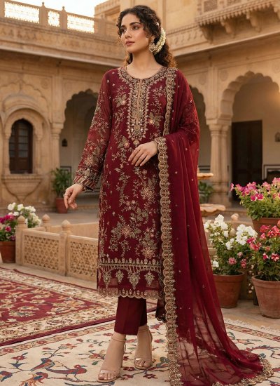 Fab Sequins Chiffon Pant Style Suit