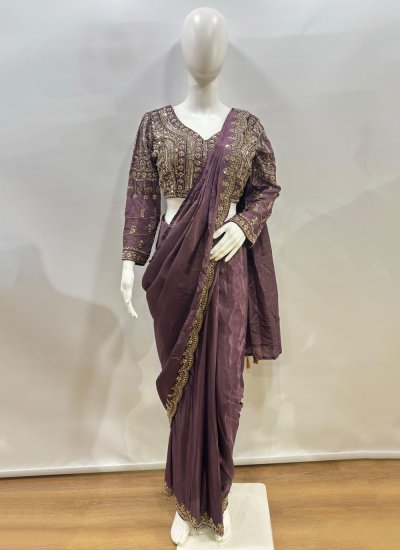
                            Fancy Fabric Beads Purple Classic Saree