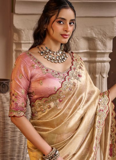 
                            Fancy Fabric Beige Embroidered Classic Saree