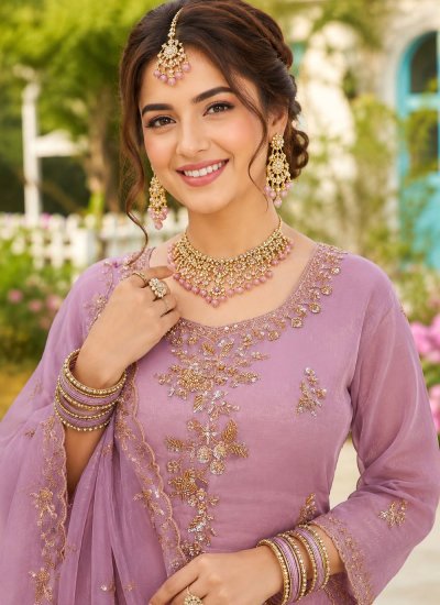 
                            Fancy Fabric Embroidered Lavender Palazzo Salwar Kameez