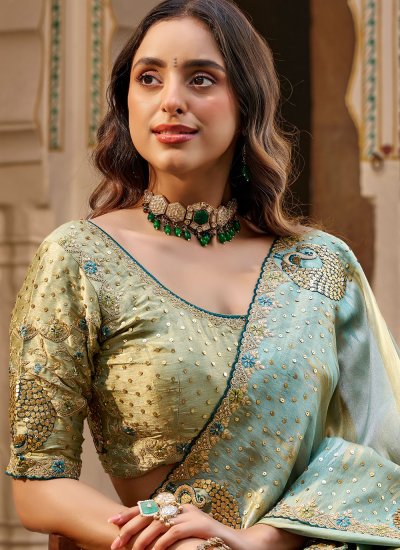 
                            Fancy Fabric Embroidered Sea Green Classic Saree