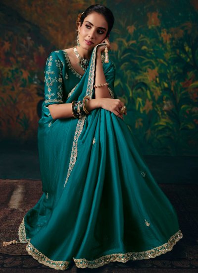 
                            Fancy Fabric Green Embroidered Saree