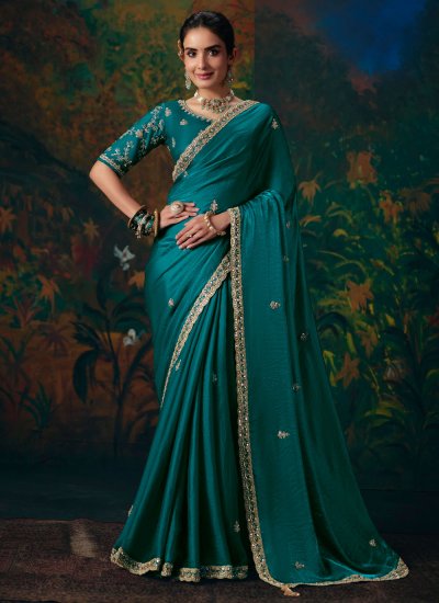 Fancy Fabric Green Embroidered Saree