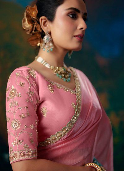 
                            Fancy Fabric Saree in Aqua Blue and Pink Colour