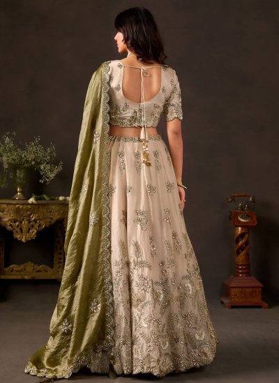 
                            Fandy Cream Thread Work Trendy Lehenga Choli