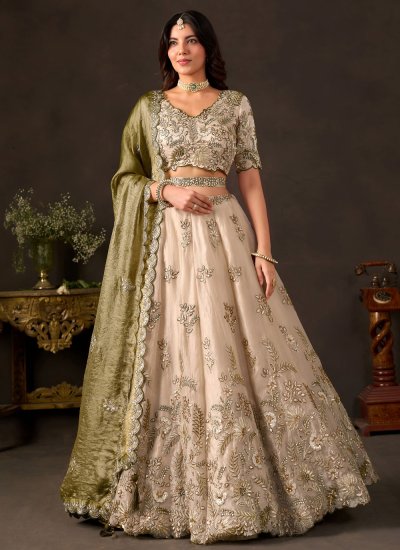 Fandy Cream Thread Work Trendy Lehenga Choli
