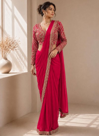 Fandy Pink Embroidered Contemporary Saree