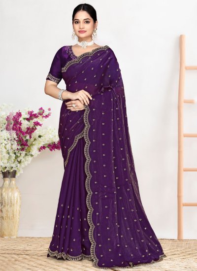 Fandy Zircon Saree in Purple Colour