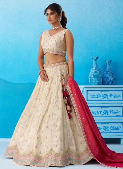 
                            Fantastic Tissue Embroidered Designer Lehenga Choli