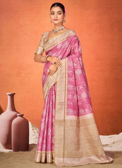 Fascinating Jacquard Work Pink Contemporary Saree
