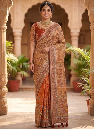 Faux Crepe Contemporary Saree in Multi Colour