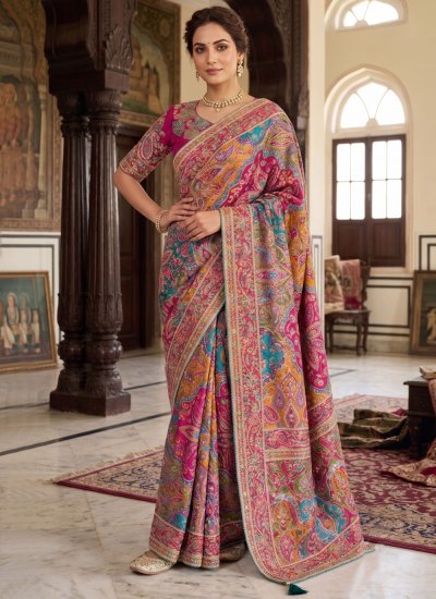 Faux Crepe Fancy Trendy Saree in Multi Colour
