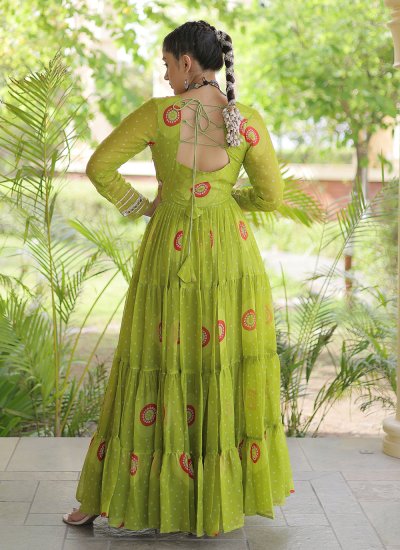 
                            Faux Georgette Green Gown 