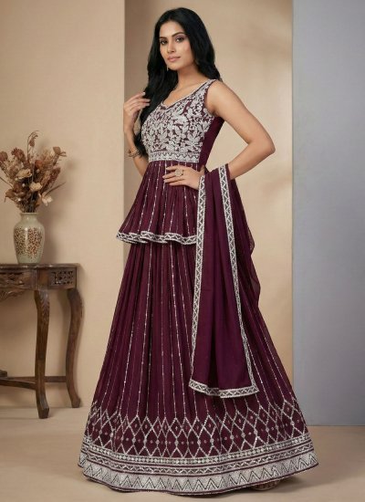 
                            Faux Georgette Readymade Lehenga Choli in Wine