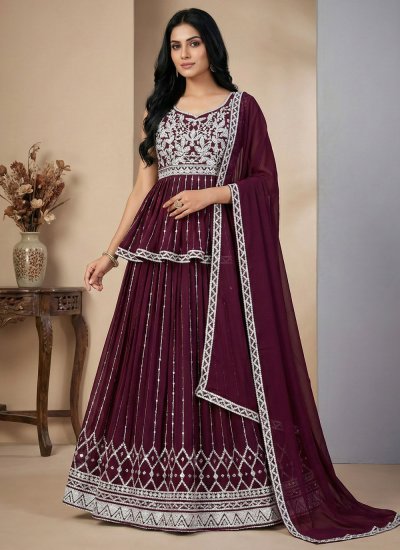 Faux Georgette Readymade Lehenga Choli in Wine