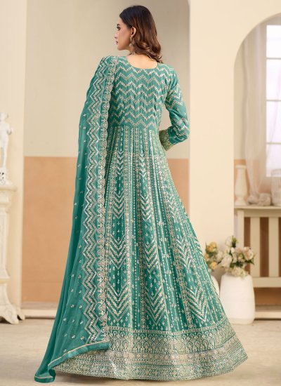 
                            Faux Georgette Sequins Sea Green Anarkali Salwar Kameez