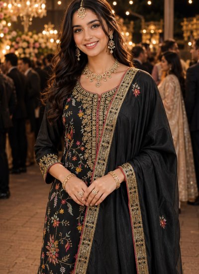 
                            Festal Sequins Black Chinon Palazzo Salwar Kameez