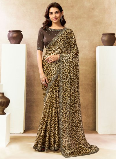 Fetching Cream Embroidered Traditional Saree