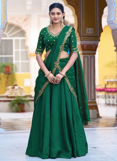 Fetching Plain Silk Green Trendy Lehenga Choli
