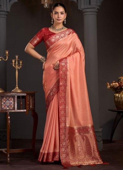 Fetching Viscose Peach Woven Contemporary Saree