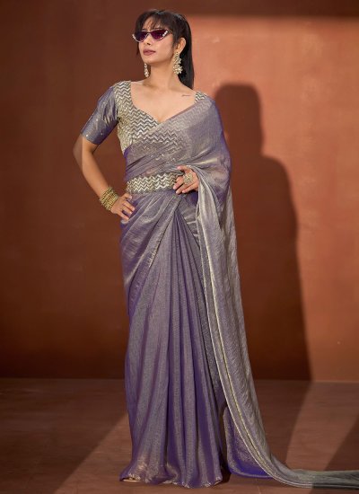 Flamboyant Sequins Lavender Silk Contemporary Saree
