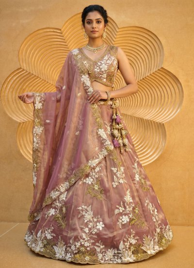 Flawless Beads Pink Tissue Designer Lehenga Choli