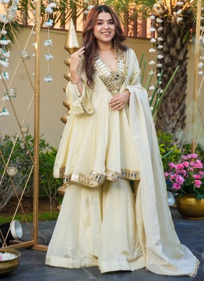Floral Chinon Cream Salwar Suit